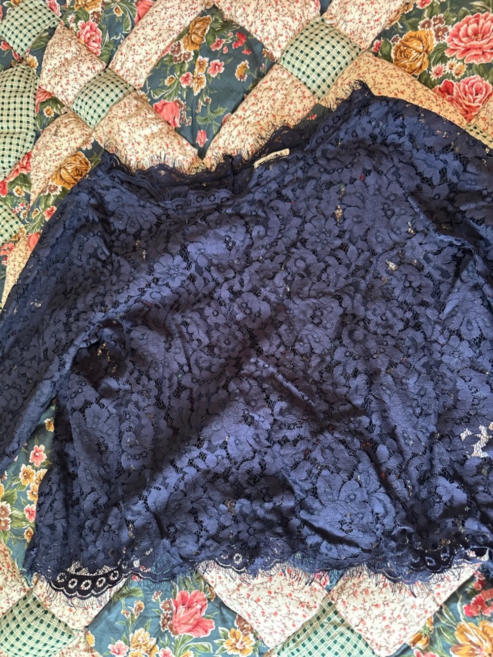 C—Navy Blue Floral Lace Top